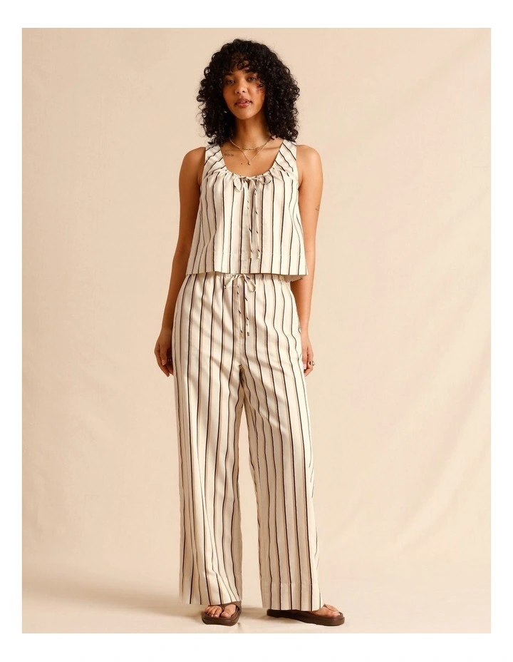 Lyocell Cotton Drawstring Relaxed Pants in Beige image 2