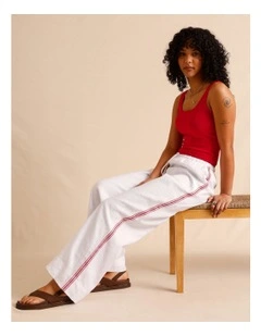 European Linen Side Tape Straight Leg Pants in White
