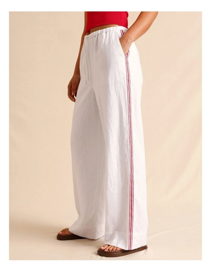 European Linen Side Tape Straight Leg Pants in White image 2