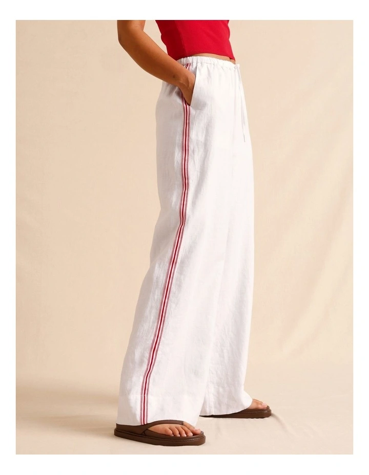European Linen Side Tape Straight Leg Pants in White image 3