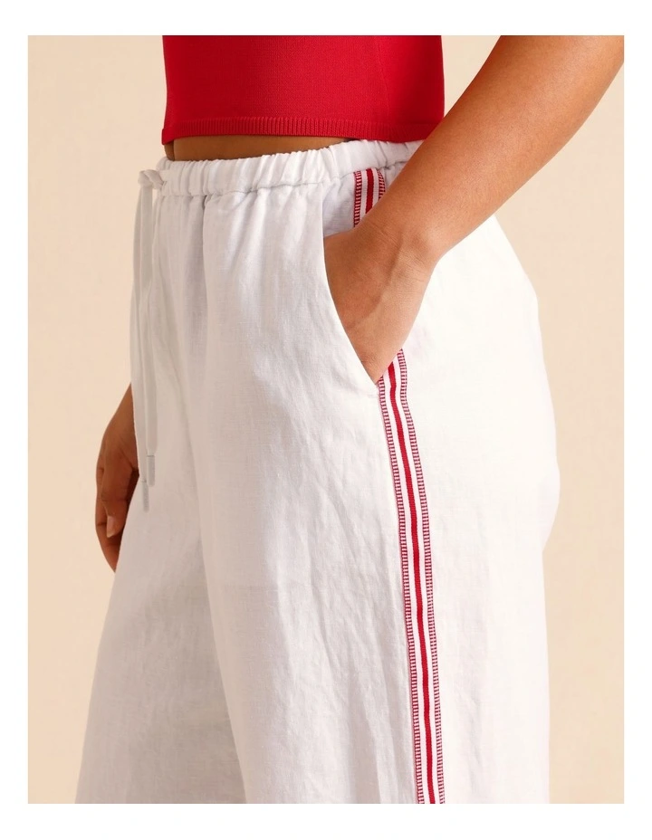 European Linen Side Tape Straight Leg Pants in White image 4
