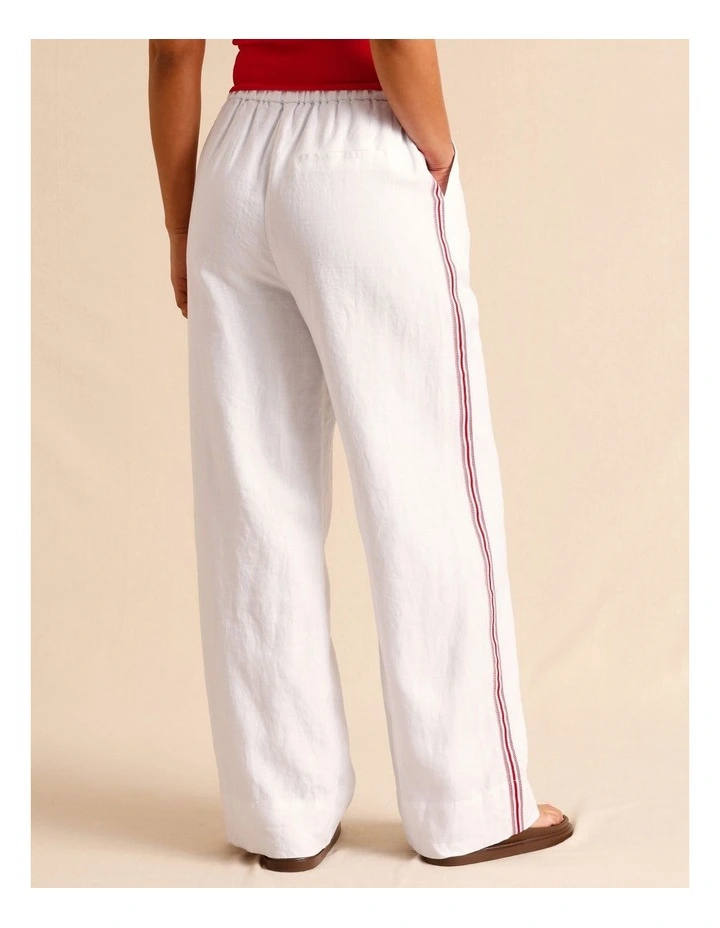 European Linen Side Tape Straight Leg Pants in White image 5