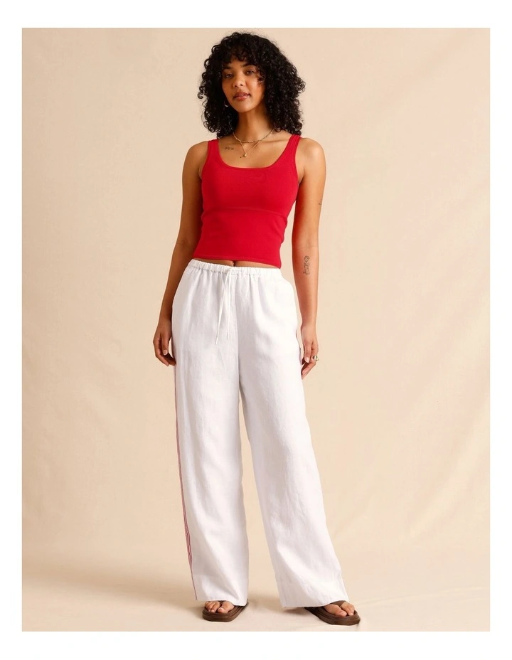 European Linen Side Tape Straight Leg Pants in White image 6