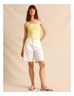 Recycled Cotton Blend Twill Longline Shorts in White
