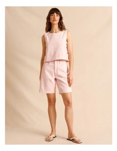 Recycled Cotton Blend Twill Longline Shorts in Light Pink