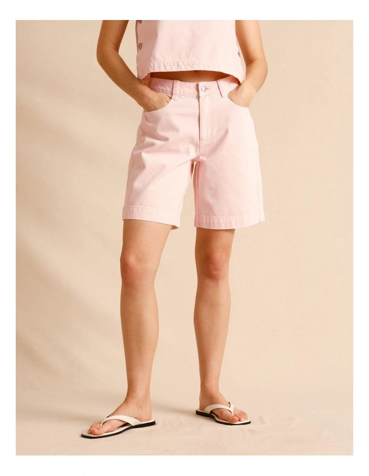 Recycled Cotton Blend Twill Longline Shorts in Light Pink image 2