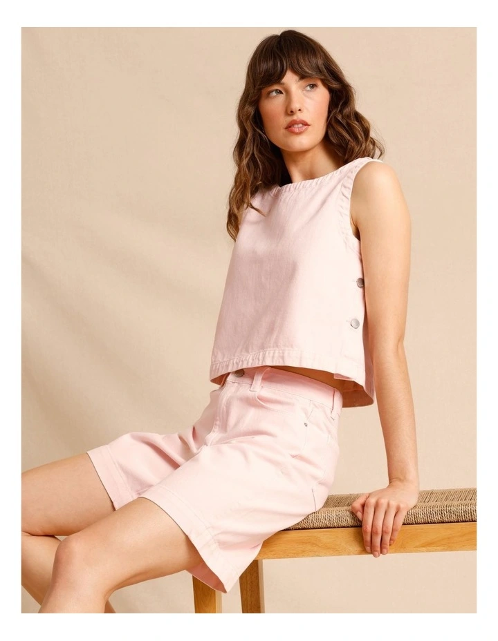 Recycled Cotton Blend Twill Longline Shorts in Light Pink image 3