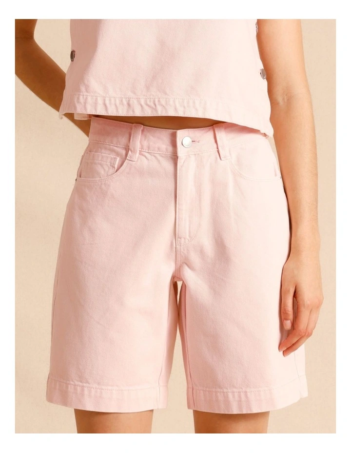 Recycled Cotton Blend Twill Longline Shorts in Light Pink image 4