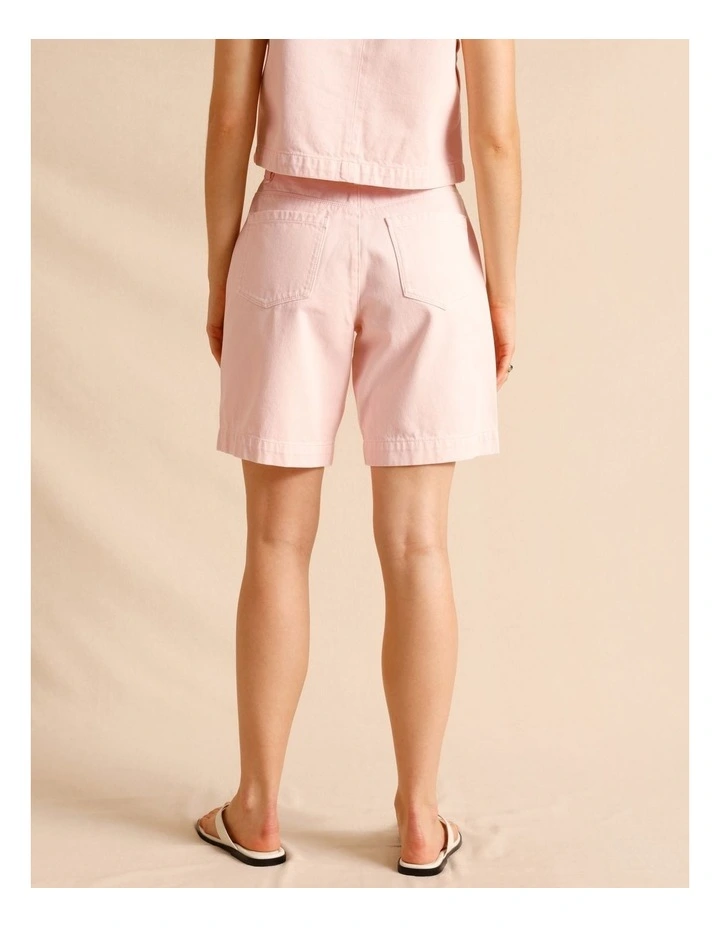 Recycled Cotton Blend Twill Longline Shorts in Light Pink image 5