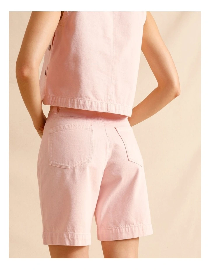 Recycled Cotton Blend Twill Longline Shorts in Light Pink image 6