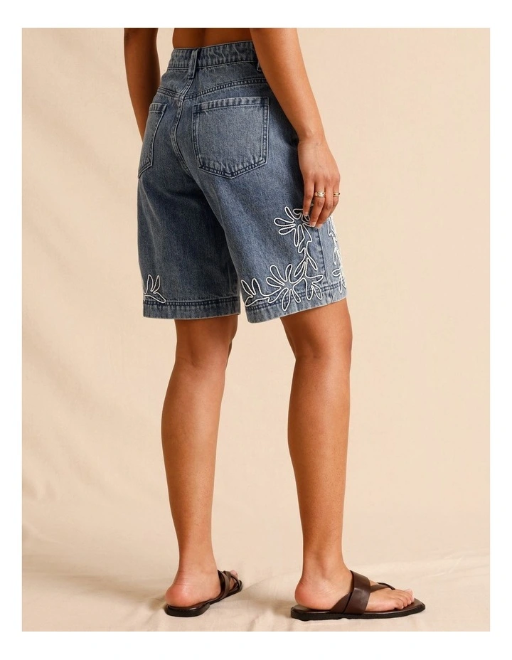 Recycled Cotton Blend Corded Denim Longline Shorts in Blue image 4