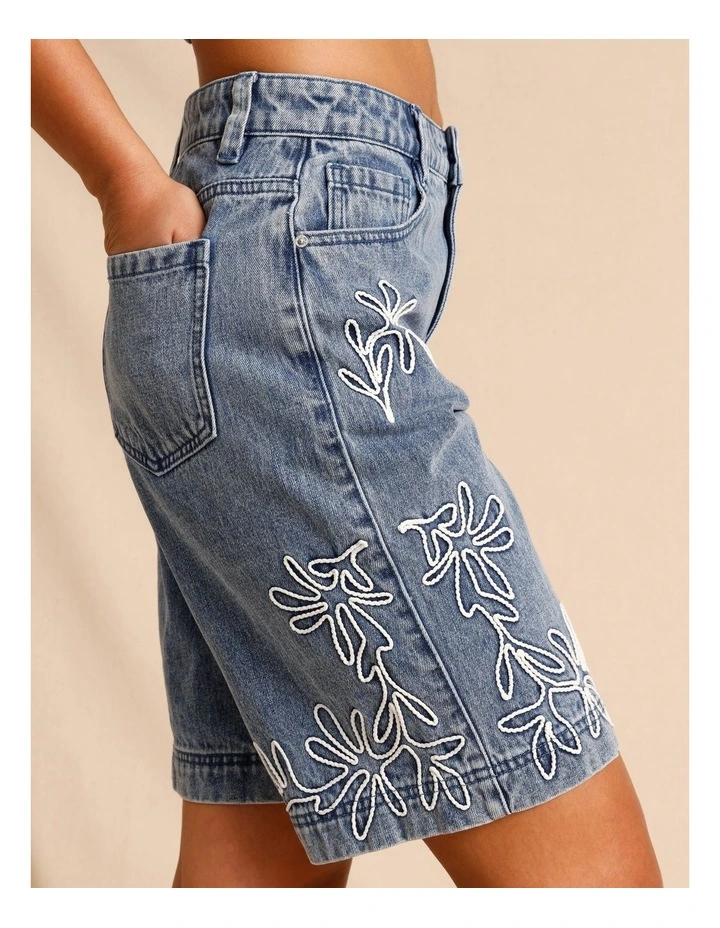 Recycled Cotton Blend Corded Denim Longline Shorts in Blue image 5