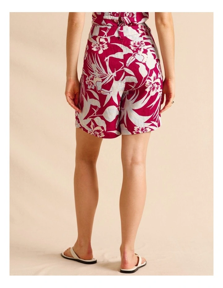 European Linen Elastic Back Bermuda Shorts in Burgundy image 5