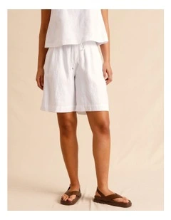 European Linen Tailored Longline Linen Shorts in White