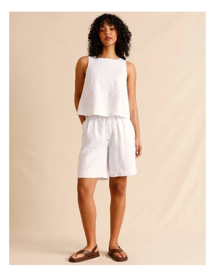 European Linen Tailored Longline Linen Shorts in White image 2