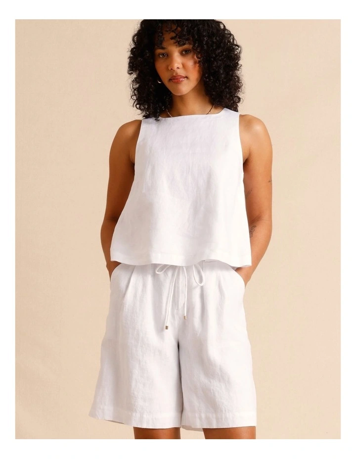 European Linen Tailored Longline Linen Shorts in White image 3