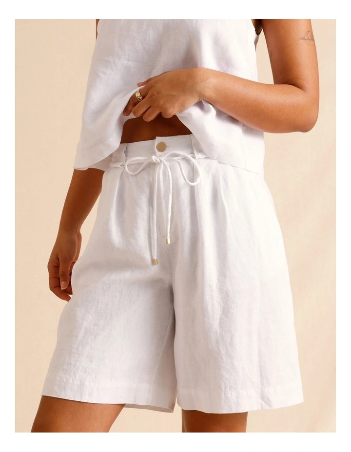 European Linen Tailored Longline Linen Shorts in White image 4