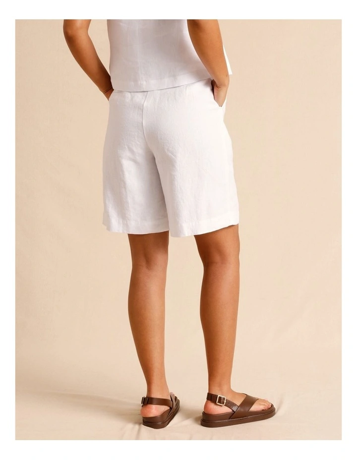 European Linen Tailored Longline Linen Shorts in White image 5