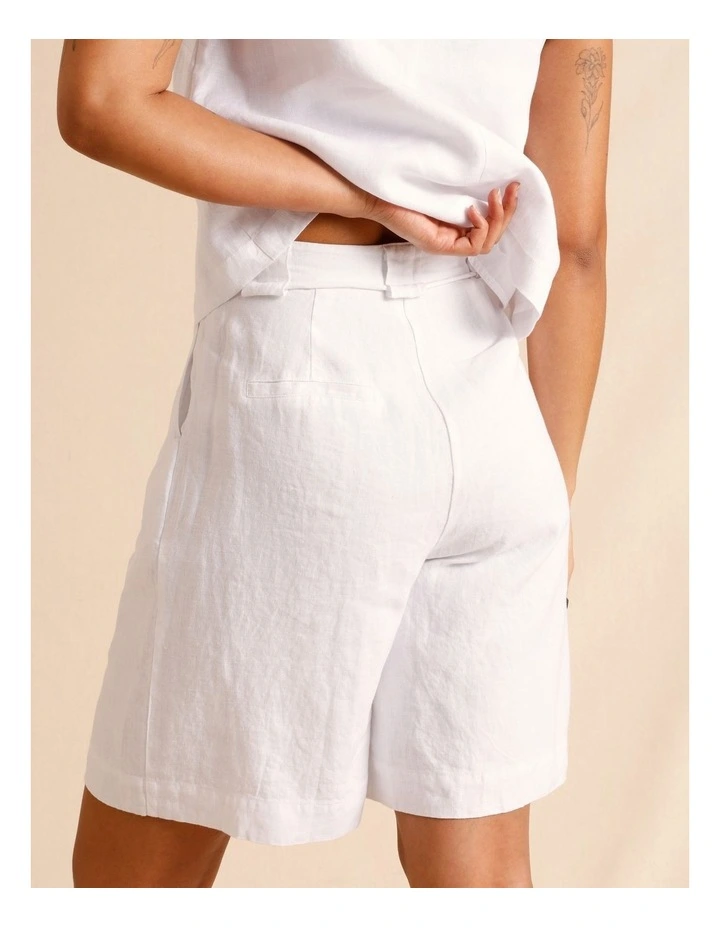 European Linen Tailored Longline Linen Shorts in White image 6