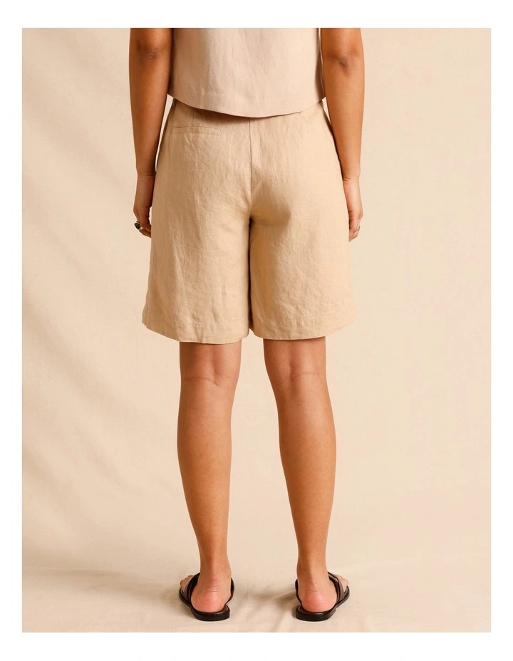 European Linen Tailored Longline Linen Shorts in Sand image 4