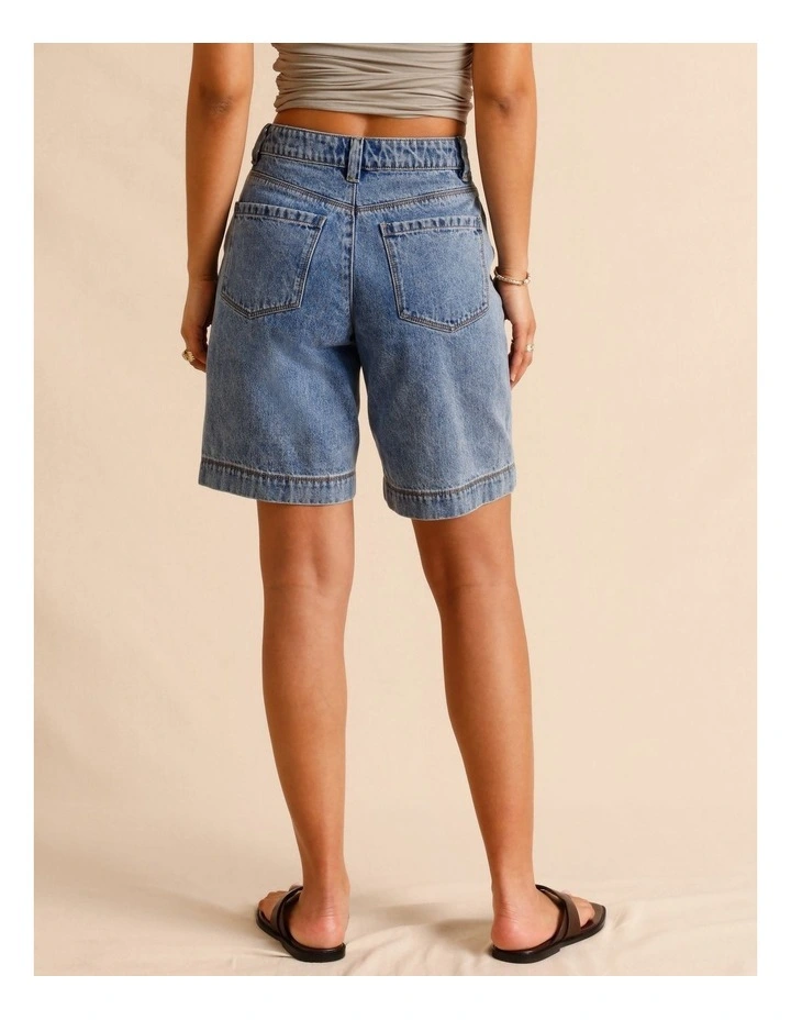 Recycled Cotton Blend Longline Denim Short in Mid Blues image 5