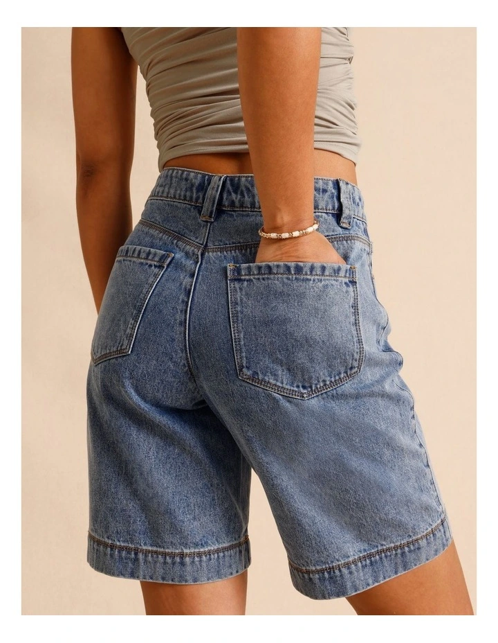 Recycled Cotton Blend Longline Denim Short in Mid Blues image 6