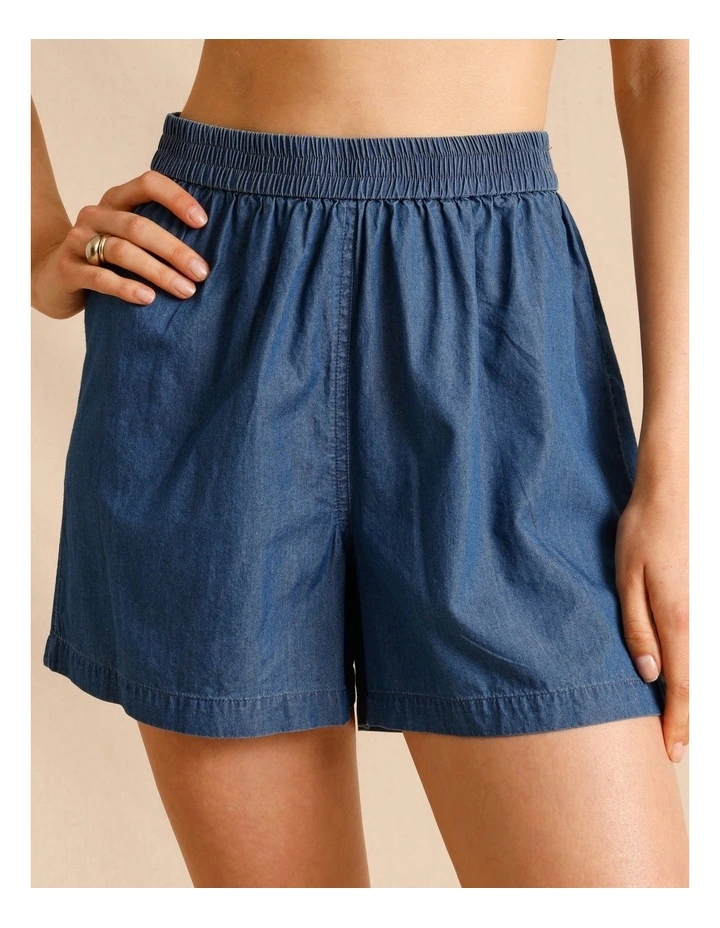 Chambray Pull On Shorts in Blue image 2