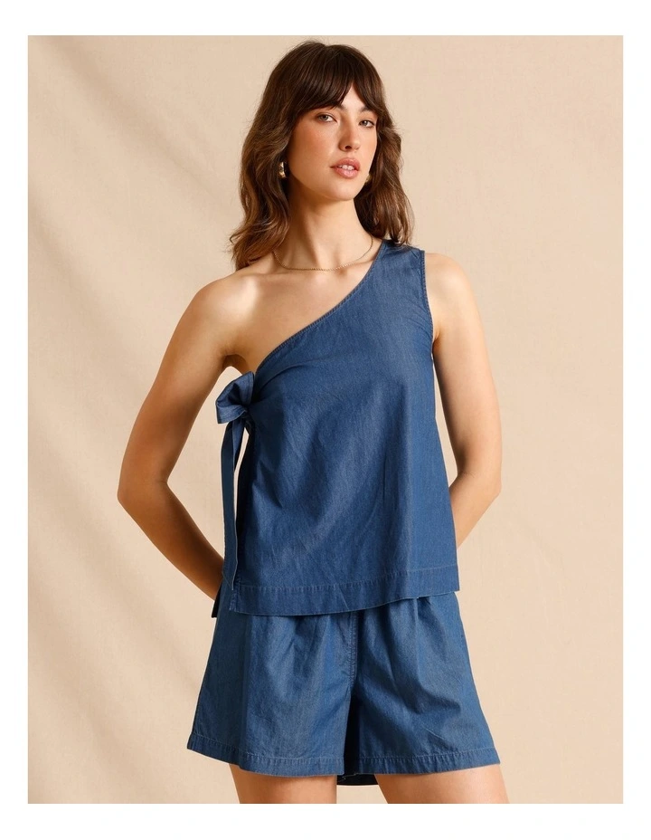 Chambray Pull On Shorts in Blue image 3