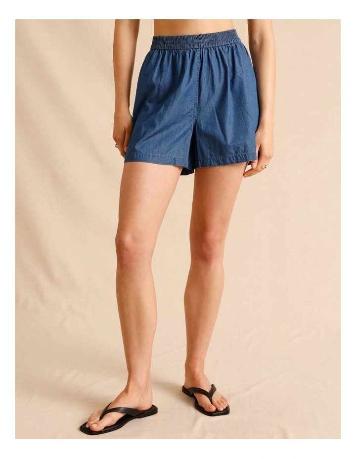Chambray Pull On Shorts in Blue image 4