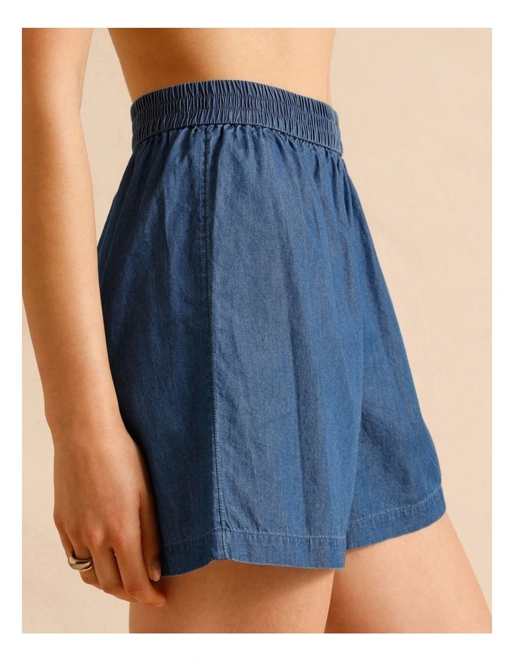 Chambray Pull On Shorts in Blue image 5