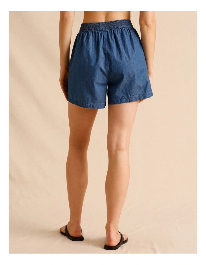 Chambray Pull On Shorts in Blue image 6