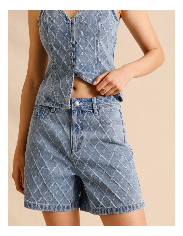 Textured Denim Shorts in Light Blue image 1