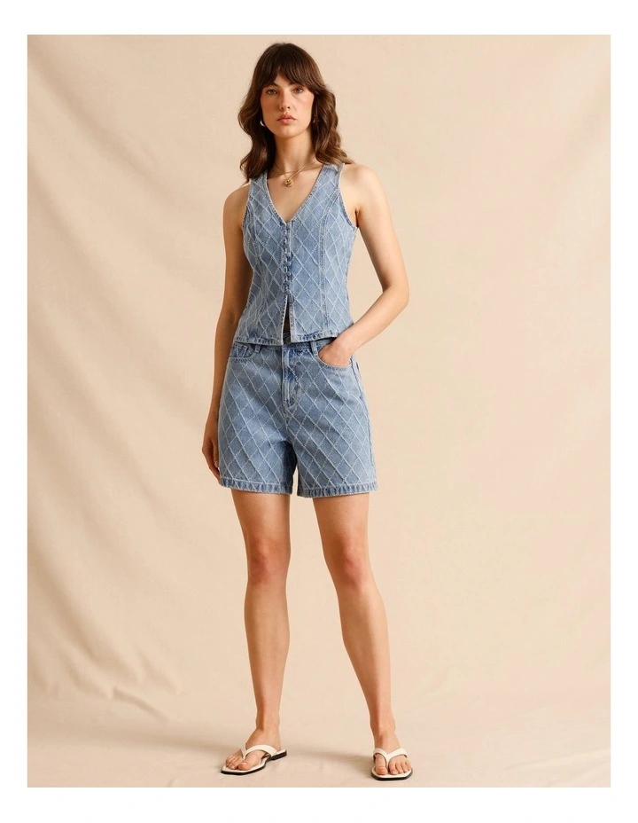 Textured Denim Shorts in Light Blue image 2