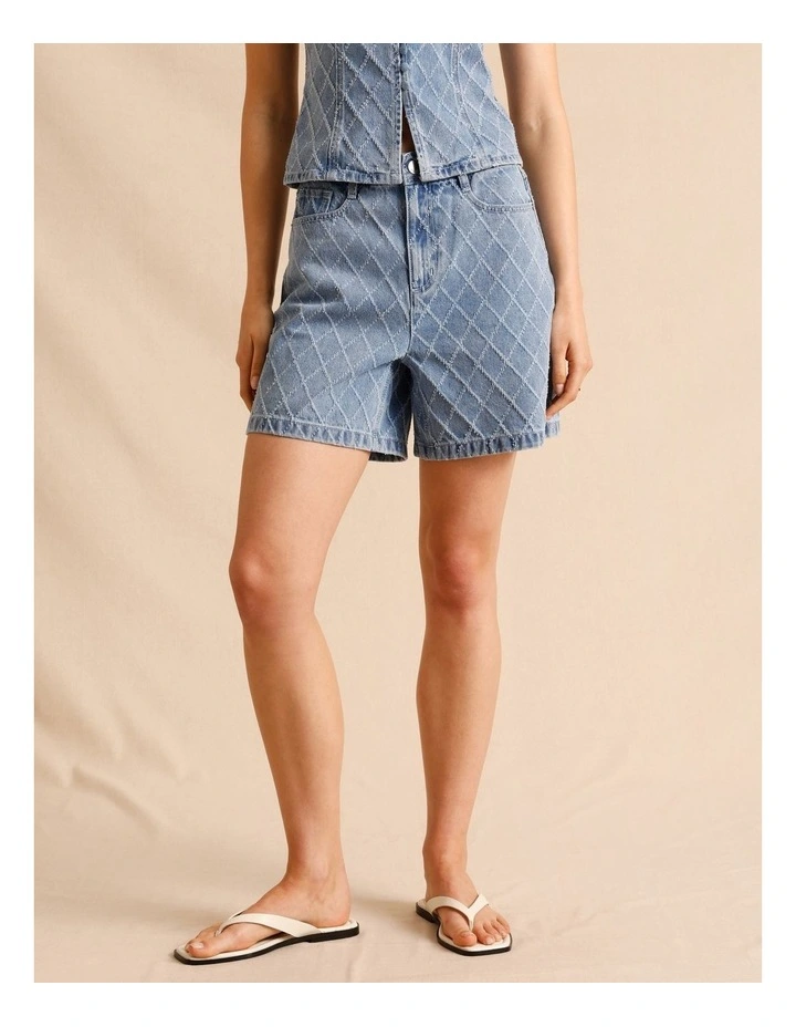 Textured Denim Shorts in Light Blue image 4