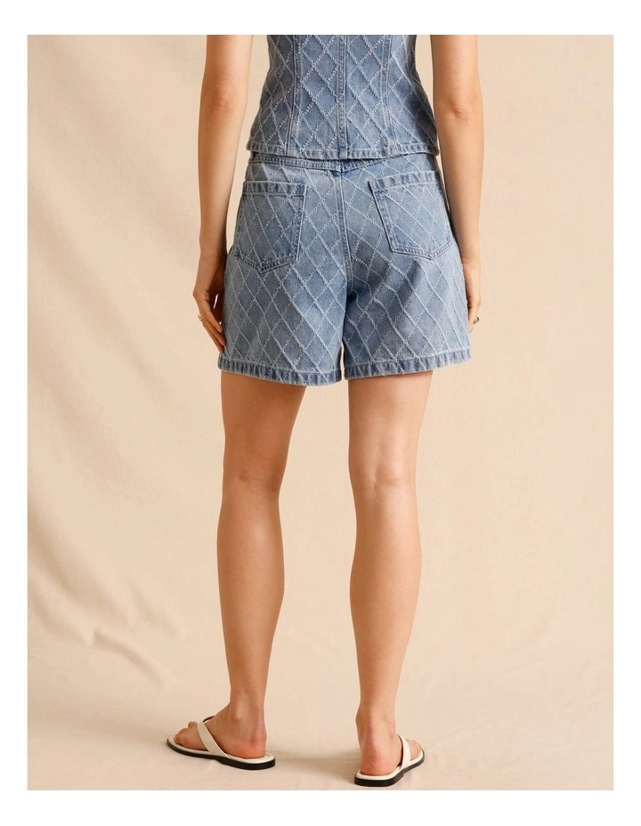 Textured Denim Shorts in Light Blue image 5