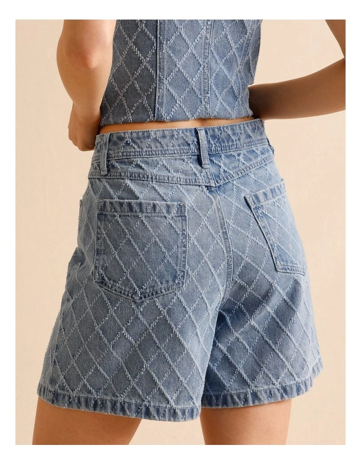 Textured Denim Shorts in Light Blue image 6