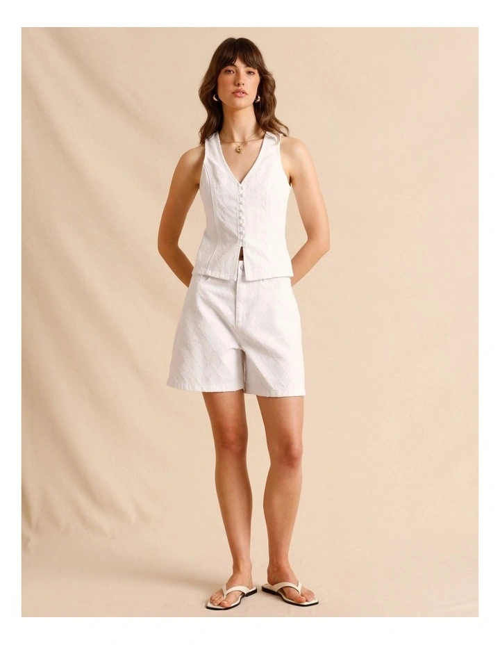 Textured Denim Shorts in White image 1