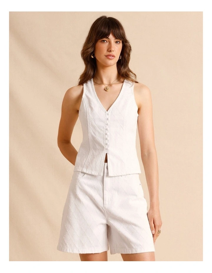 Textured Denim Shorts in White image 4