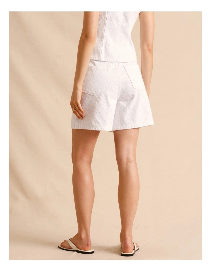 Textured Denim Shorts in White image 5