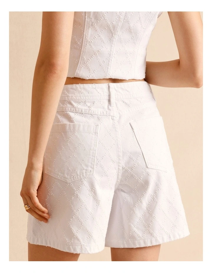 Textured Denim Shorts in White image 6