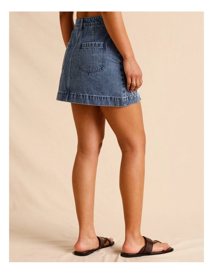 Reycled Cotton Blend Corded Denim Skirt in Mid Blues image 5