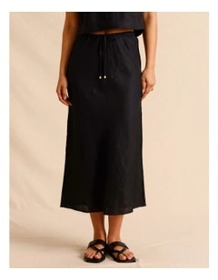 European Linen Slip Skirt in Black