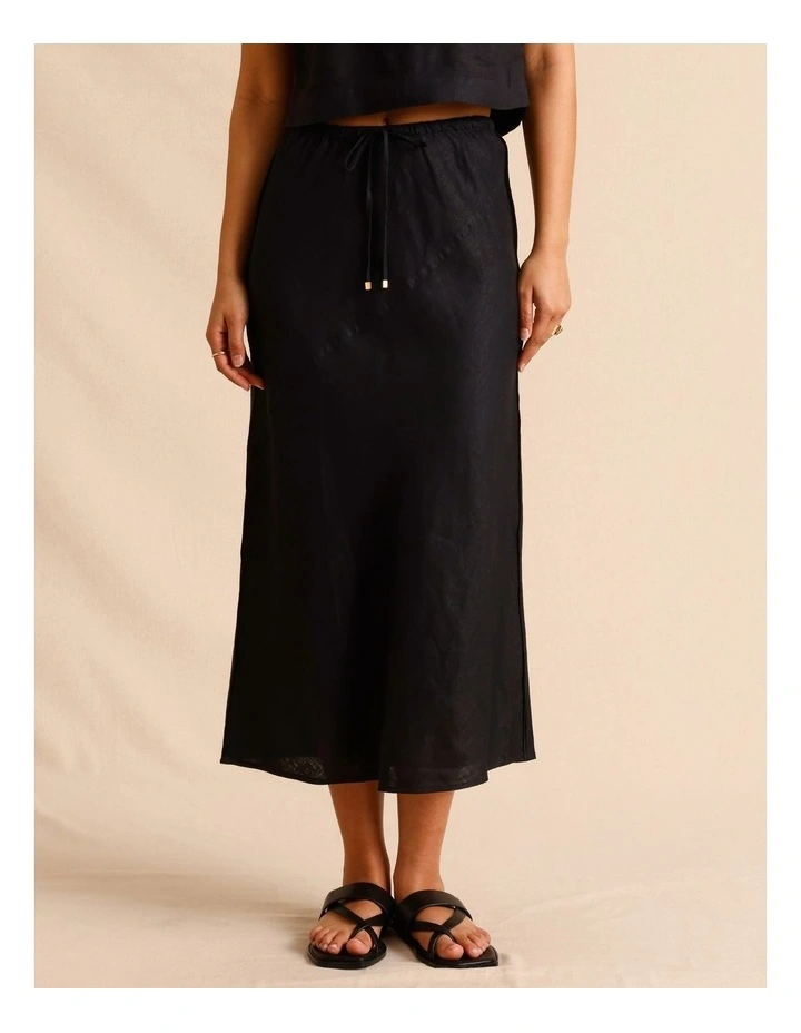 European Linen Slip Skirt in Black image 1