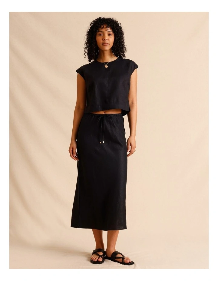 European Linen Slip Skirt in Black image 2