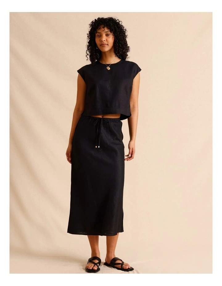 European Linen Slip Skirt in Black image 3