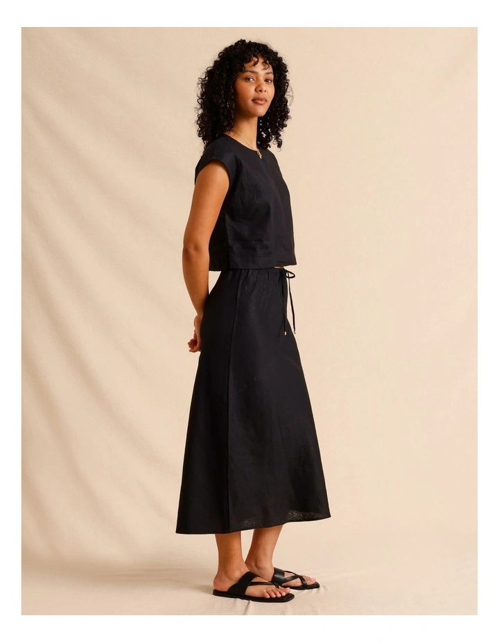European Linen Slip Skirt in Black image 4