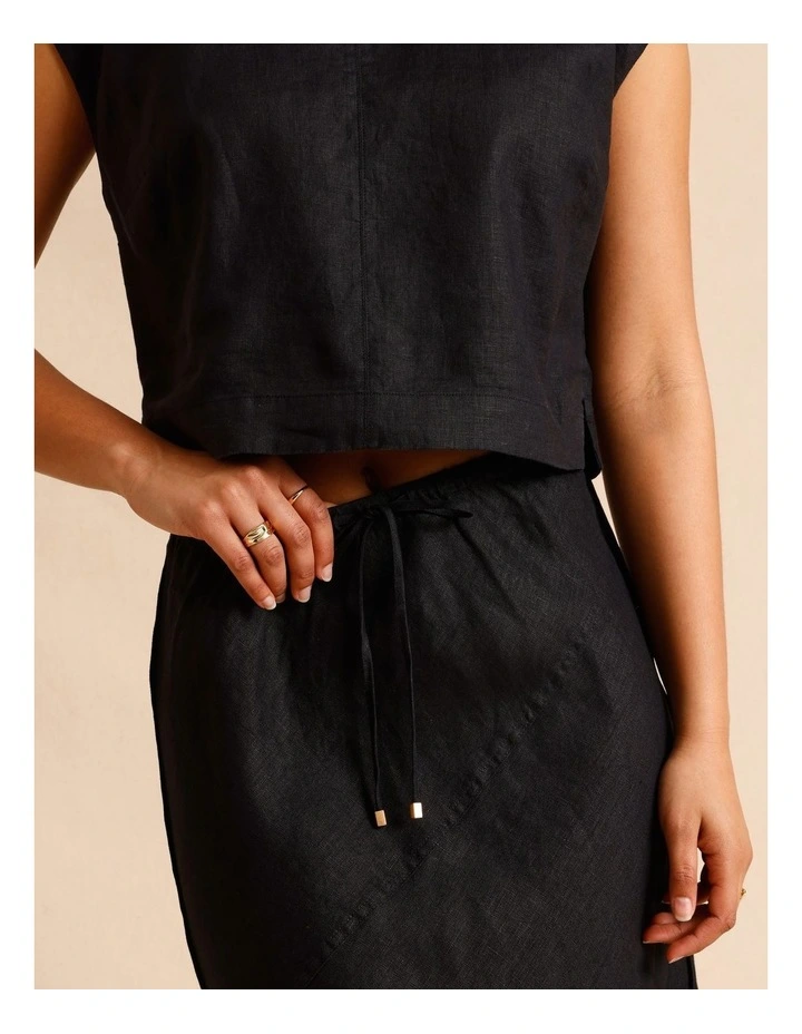 European Linen Slip Skirt in Black image 6