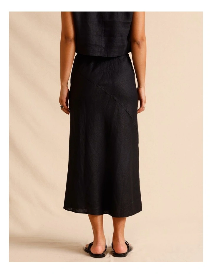 European Linen Slip Skirt in Black image 7