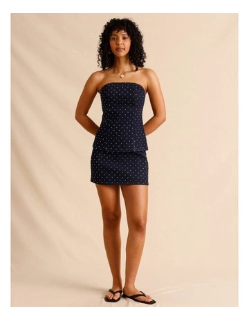 Recycled Cotton Blend Studded Denim Mini Skirt in Indigo