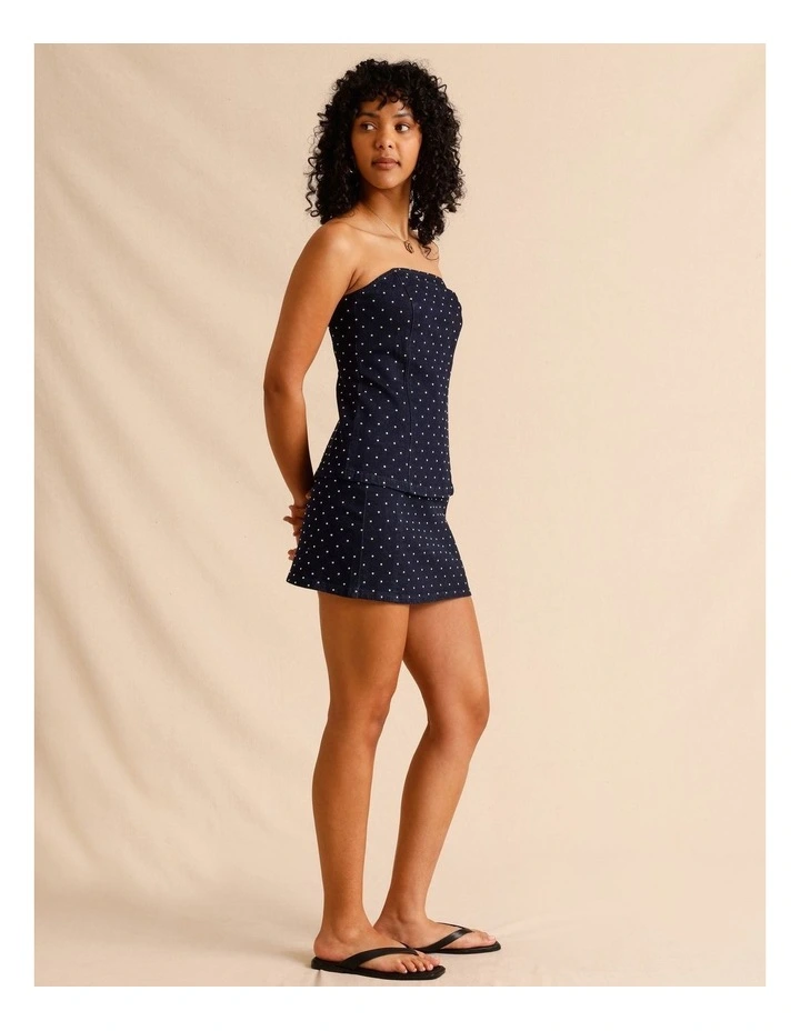 Recycled Cotton Blend Studded Denim Mini Skirt in Indigo image 3